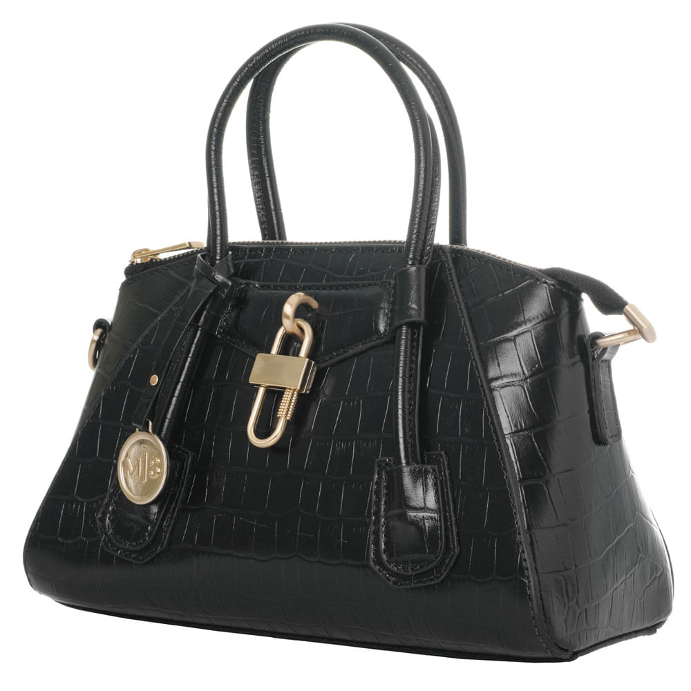 bolsa m|s tote couro croco cadeado preto-2